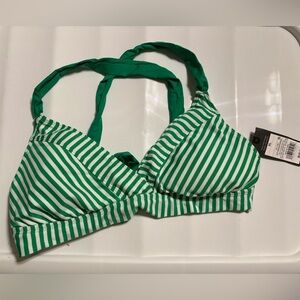 Xhilaration Green and White Striped Bikini Top